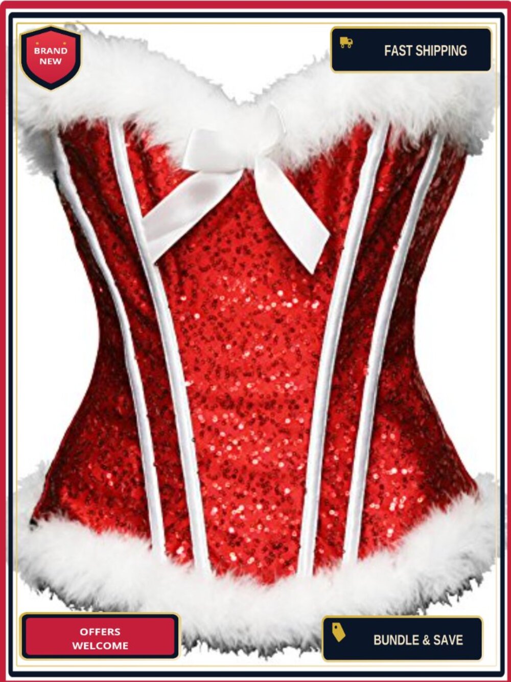 Sexy Mrs Claus Bustier Corset Top Lace Up Sweetheart Sequin